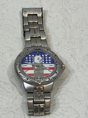 Lee Dungarees Wristwatch Silver Tone Patriotic US Flag "Buddy Lee" Character